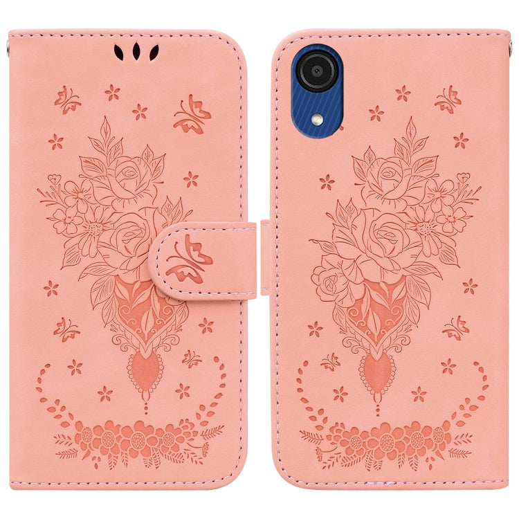 For Samsung Galaxy A03 Core Butterfly Rose Embossed Leather Phone Case