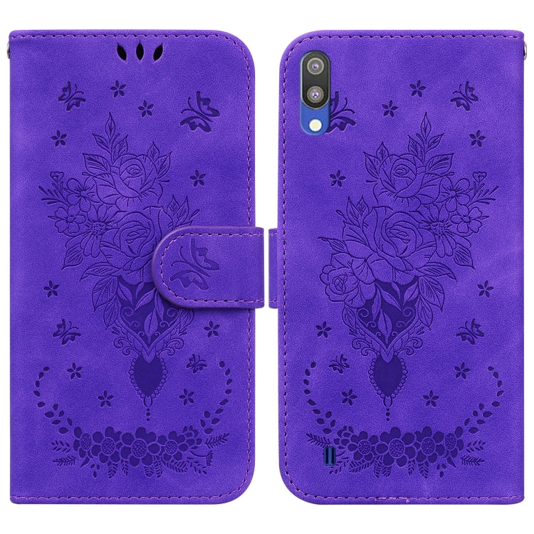 For Samsung Galaxy A10 / M10 Butterfly Rose Embossed Leather Phone Case