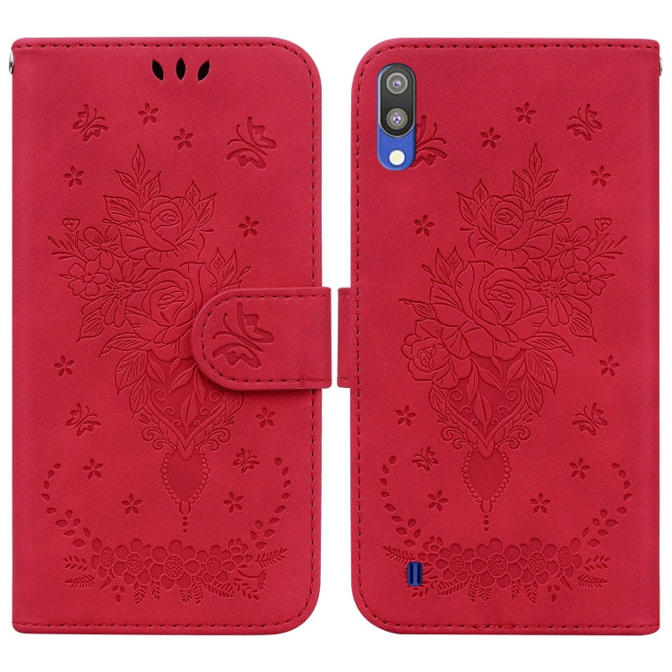For Samsung Galaxy A10 / M10 Butterfly Rose Embossed Leather Phone Case