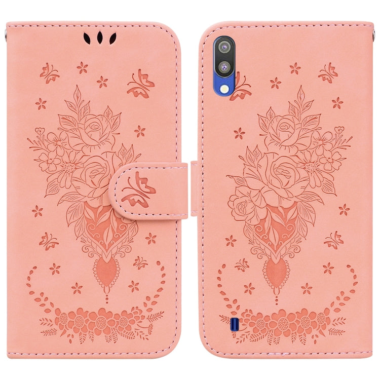 For Samsung Galaxy A10 / M10 Butterfly Rose Embossed Leather Phone Case