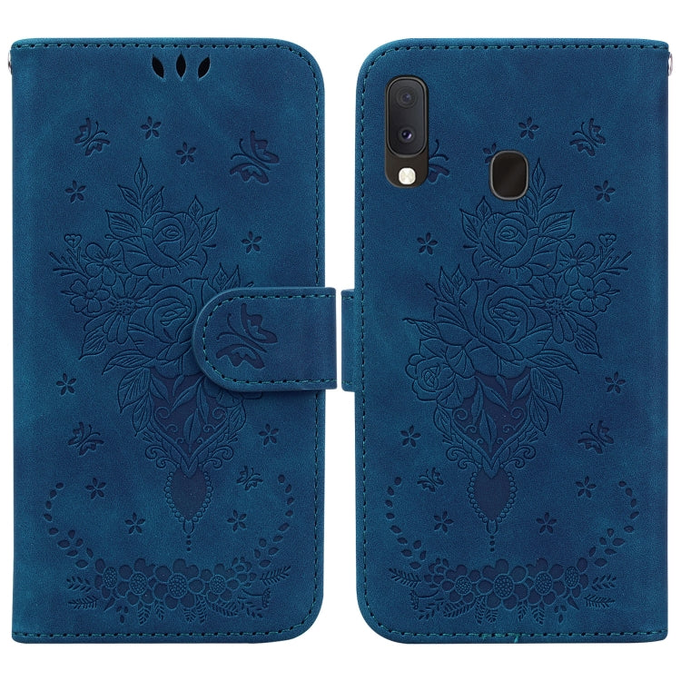 For Samsung Galaxy A10e / A20e Butterfly Rose Embossed Leather Phone Case
