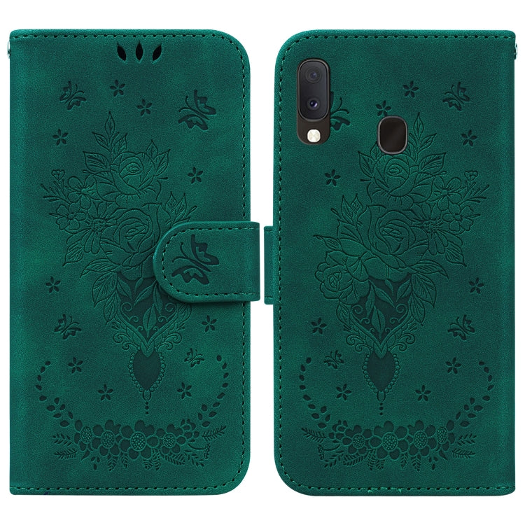 For Samsung Galaxy A10e / A20e Butterfly Rose Embossed Leather Phone Case