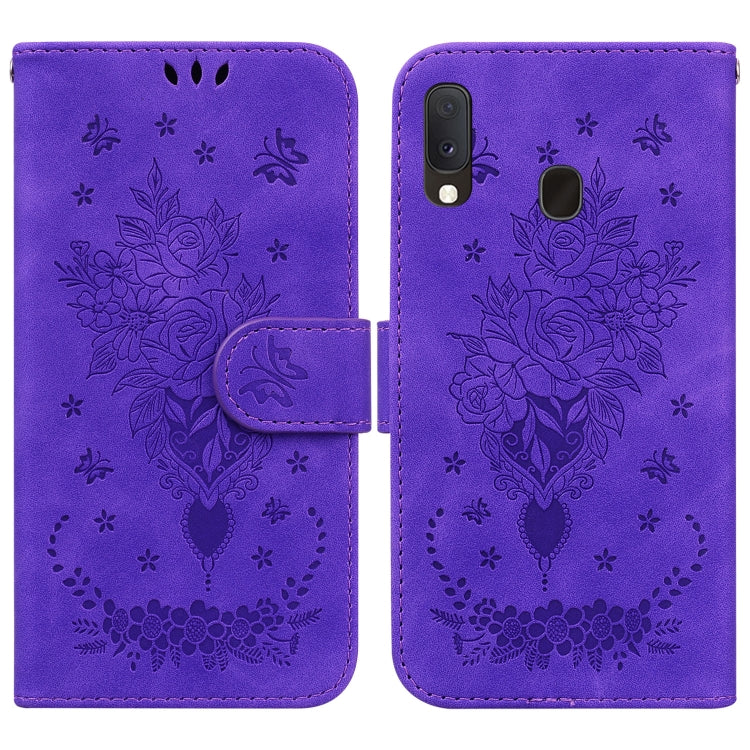 For Samsung Galaxy A10e / A20e Butterfly Rose Embossed Leather Phone Case