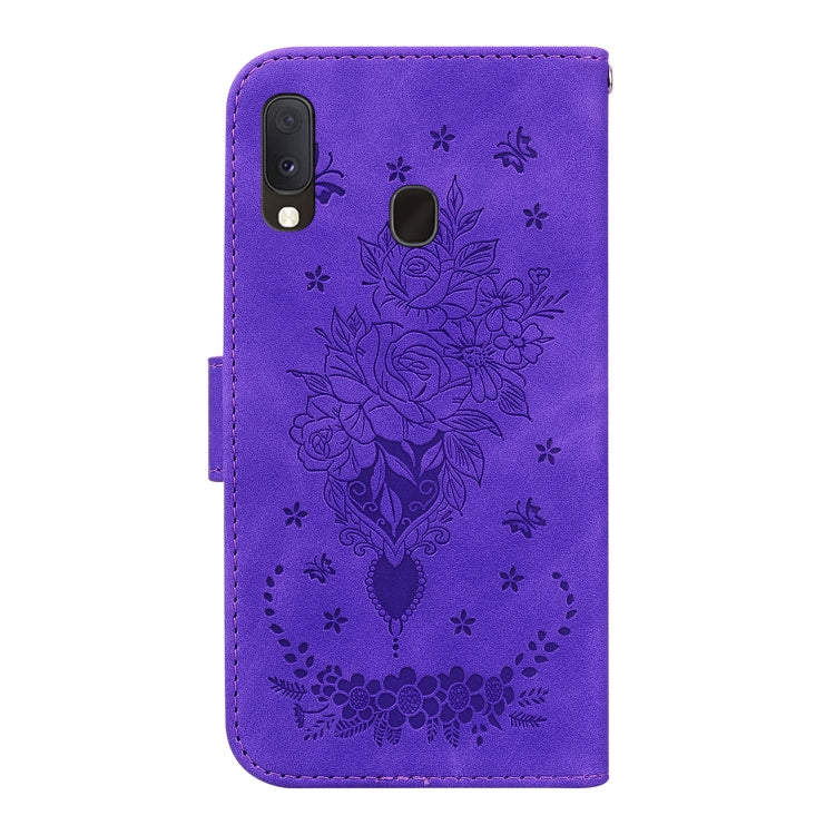 For Samsung Galaxy A10e / A20e Butterfly Rose Embossed Leather Phone Case
