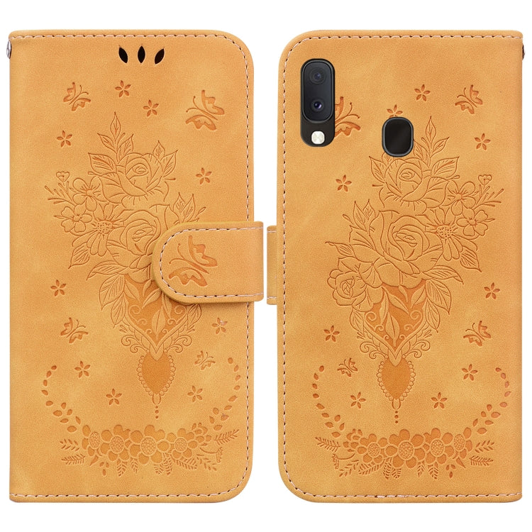 For Samsung Galaxy A10e / A20e Butterfly Rose Embossed Leather Phone Case