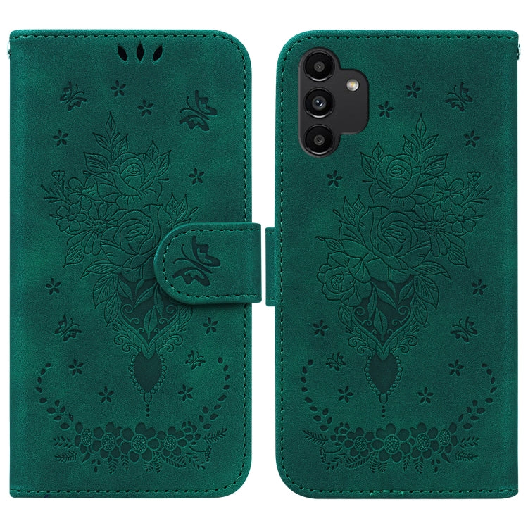 For Samsung Galaxy A13 4G Butterfly Rose Embossed Leather Phone Case