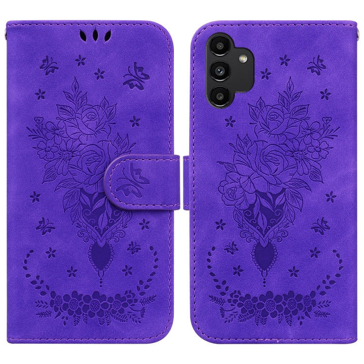For Samsung Galaxy A13 4G Butterfly Rose Embossed Leather Phone Case