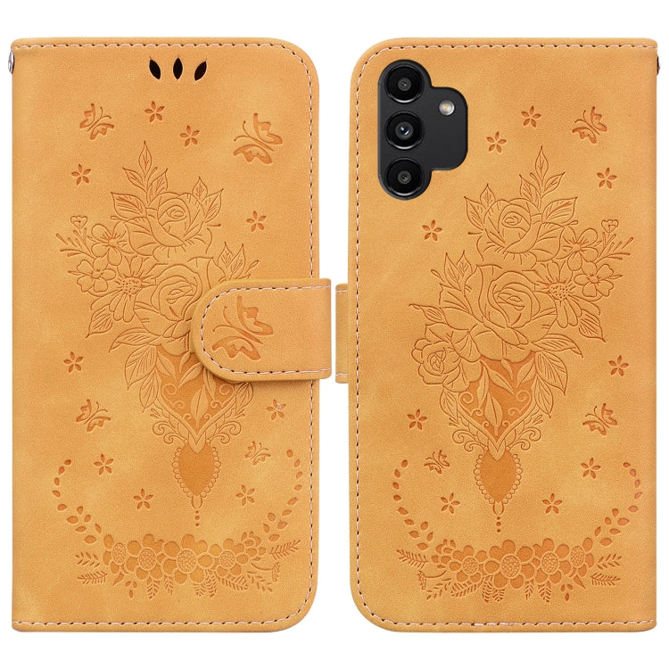 For Samsung Galaxy A13 4G Butterfly Rose Embossed Leather Phone Case