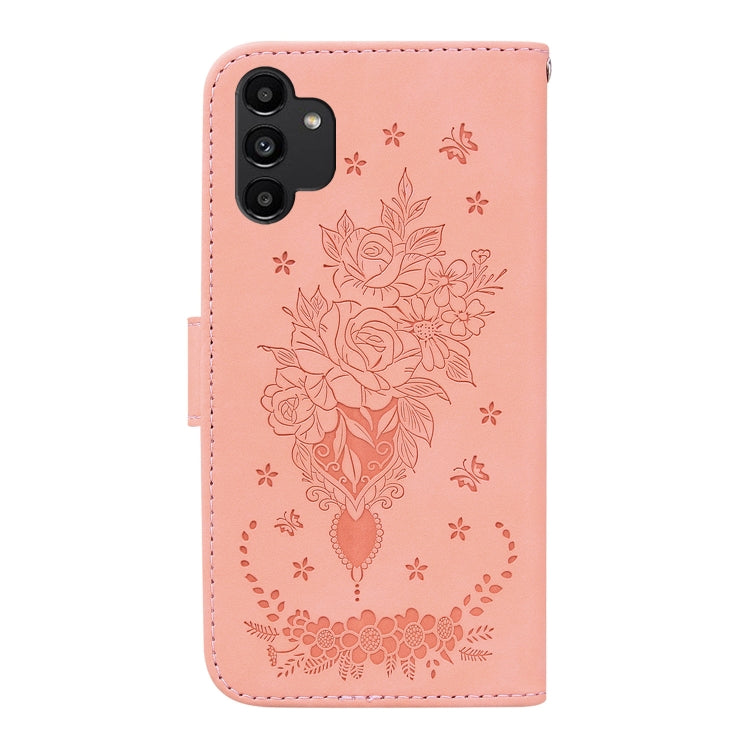 For Samsung Galaxy A13 4G Butterfly Rose Embossed Leather Phone Case