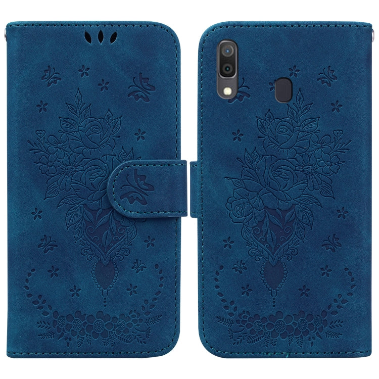 For Samsung Galaxy A20 / A30 Butterfly Rose Embossed Leather Phone Case