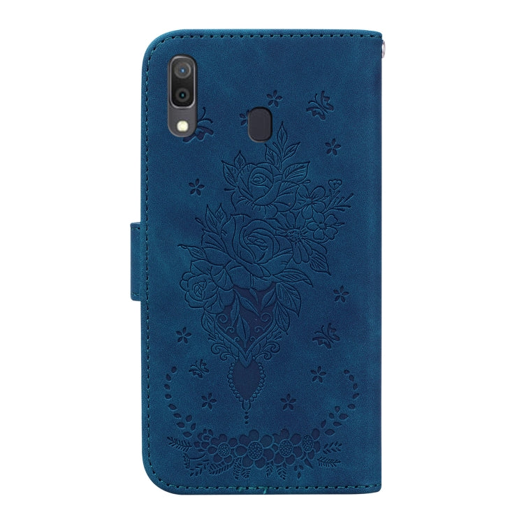 For Samsung Galaxy A20 / A30 Butterfly Rose Embossed Leather Phone Case