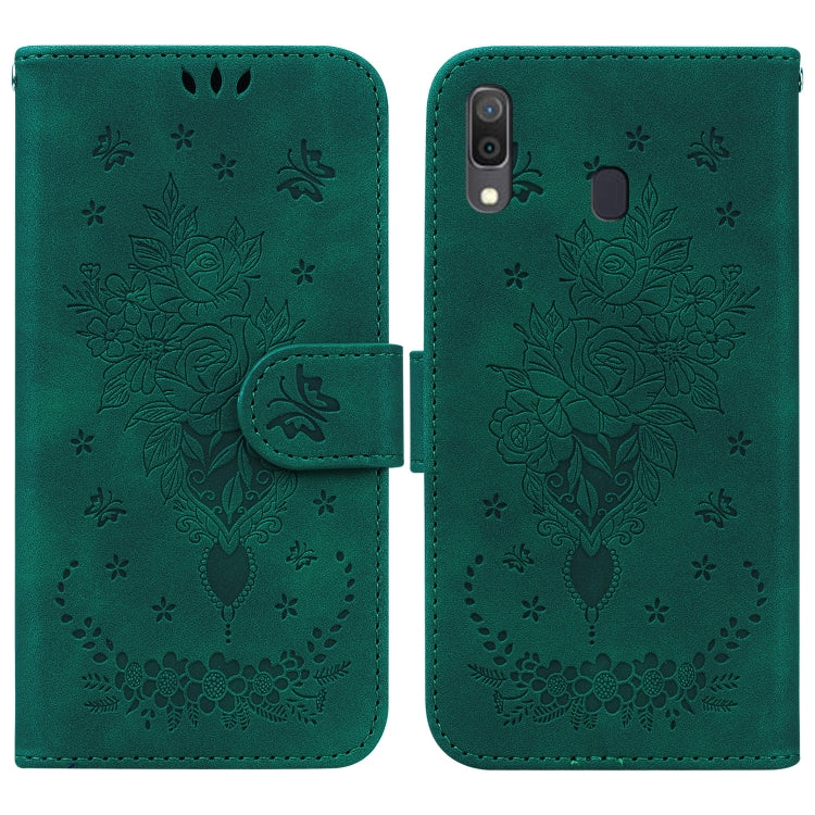 For Samsung Galaxy A20 / A30 Butterfly Rose Embossed Leather Phone Case