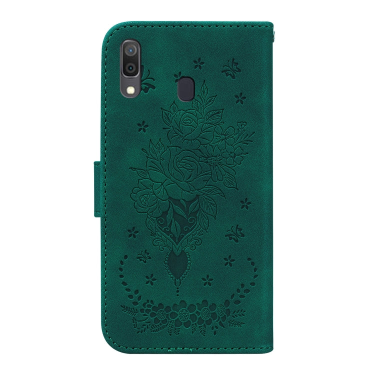 For Samsung Galaxy A20 / A30 Butterfly Rose Embossed Leather Phone Case