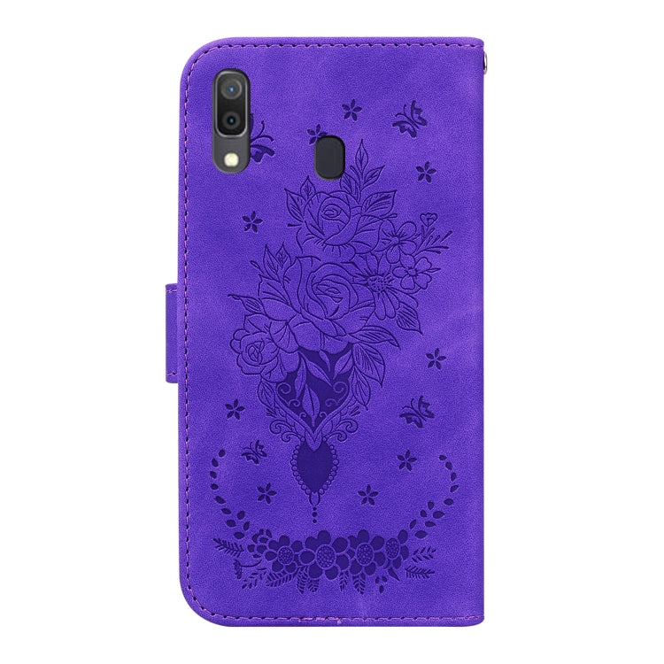 For Samsung Galaxy A20 / A30 Butterfly Rose Embossed Leather Phone Case