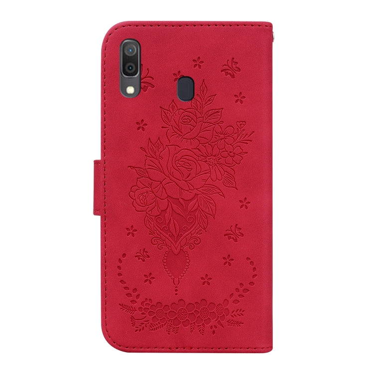 For Samsung Galaxy A20 / A30 Butterfly Rose Embossed Leather Phone Case