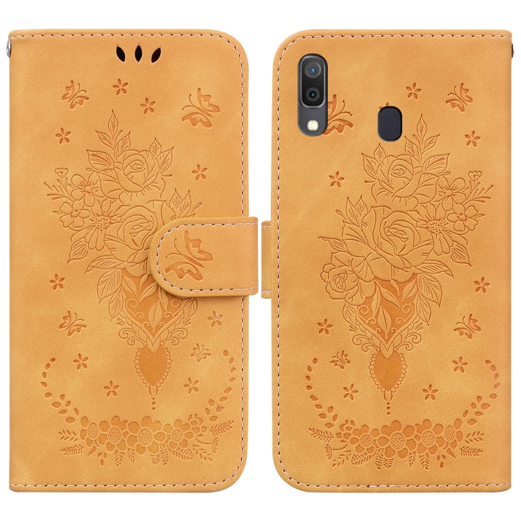 For Samsung Galaxy A20 / A30 Butterfly Rose Embossed Leather Phone Case