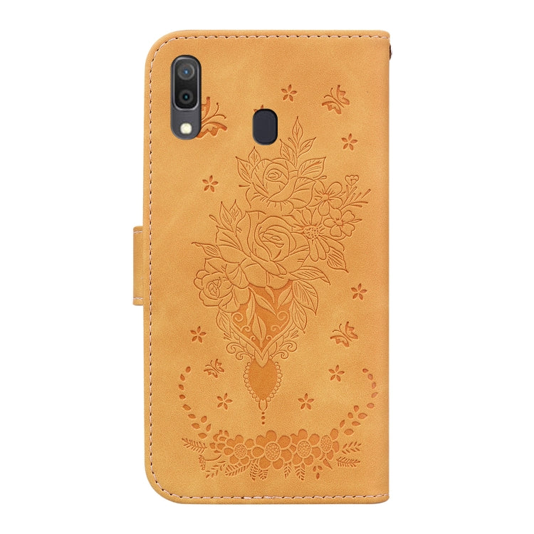 For Samsung Galaxy A20 / A30 Butterfly Rose Embossed Leather Phone Case