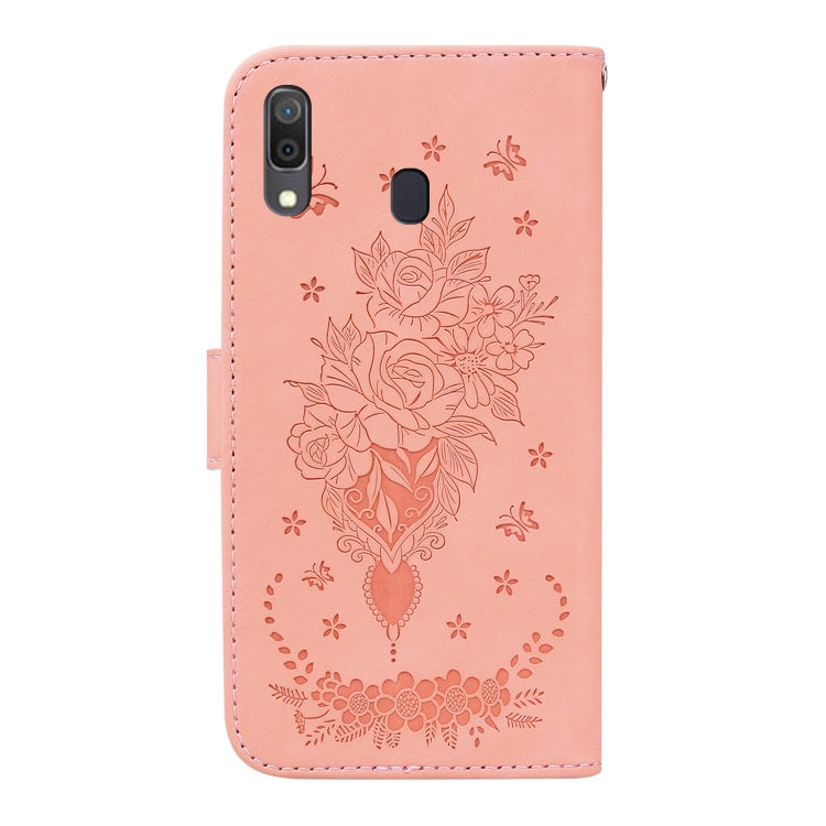 For Samsung Galaxy A20 / A30 Butterfly Rose Embossed Leather Phone Case