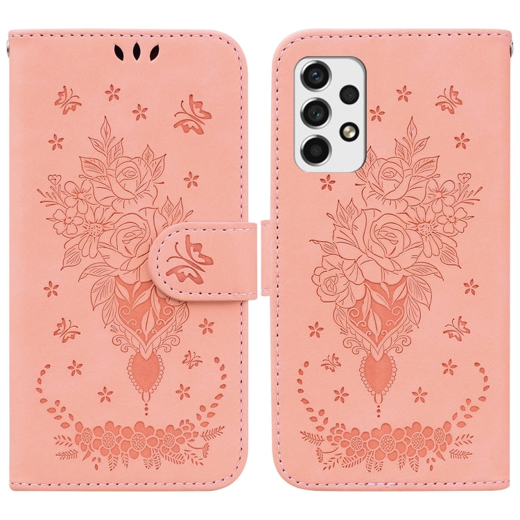For Samsung Galaxy A33 5G Butterfly Rose Embossed Leather Phone Case