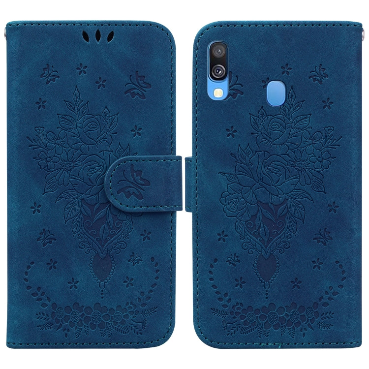 For Samsung Galaxy A40 Butterfly Rose Embossed Leather Phone Case