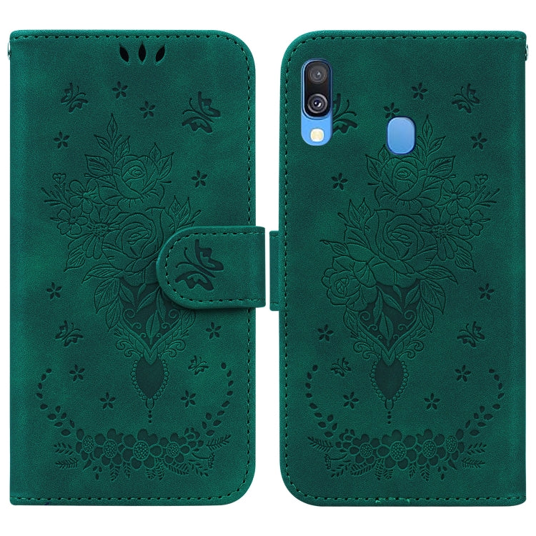 For Samsung Galaxy A40 Butterfly Rose Embossed Leather Phone Case