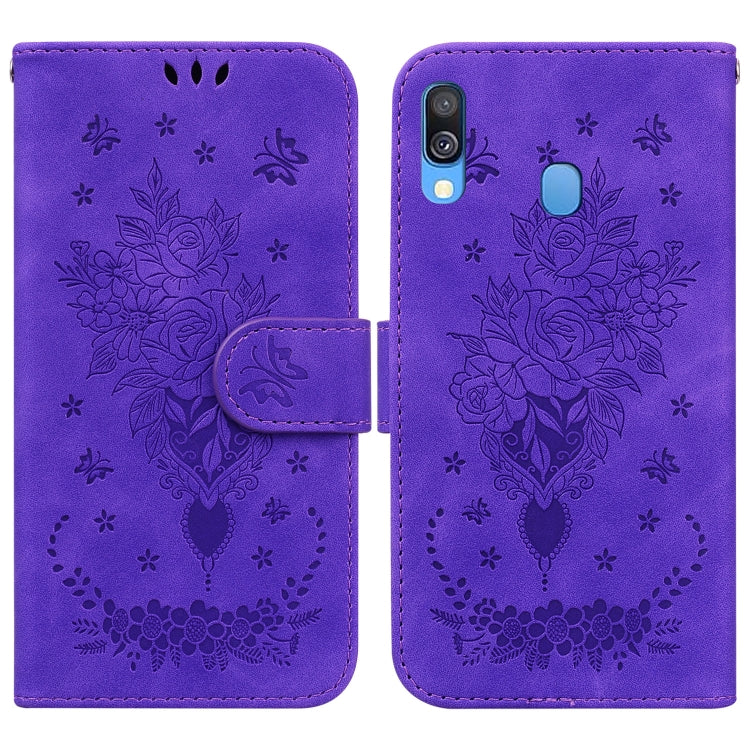 For Samsung Galaxy A40 Butterfly Rose Embossed Leather Phone Case