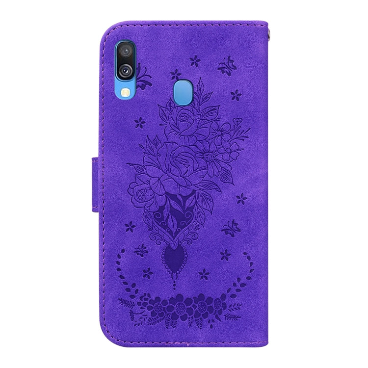 For Samsung Galaxy A40 Butterfly Rose Embossed Leather Phone Case