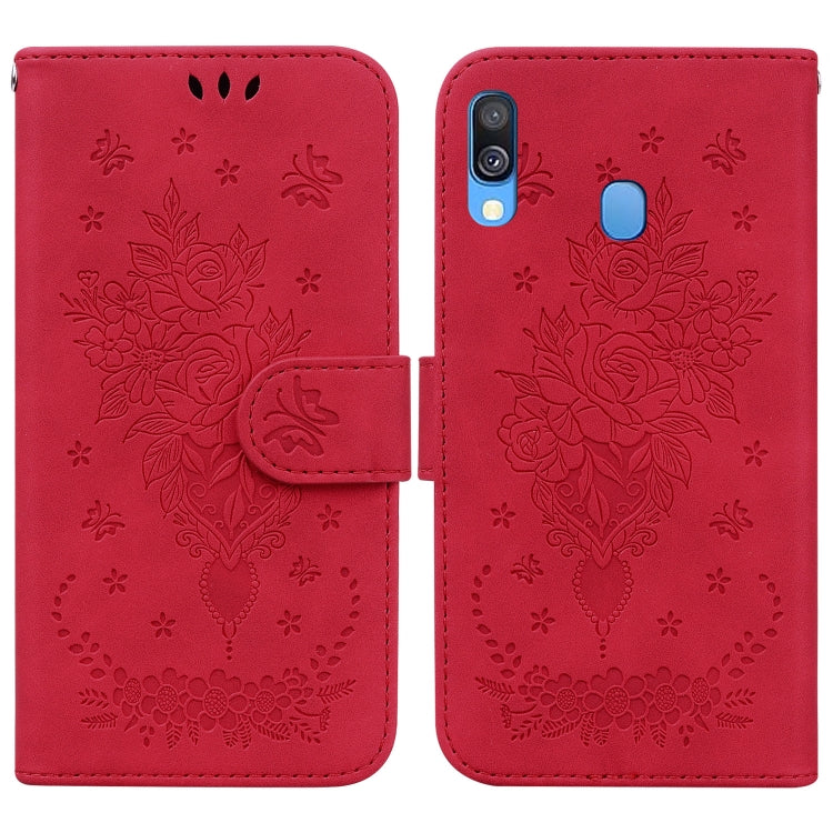 For Samsung Galaxy A40 Butterfly Rose Embossed Leather Phone Case