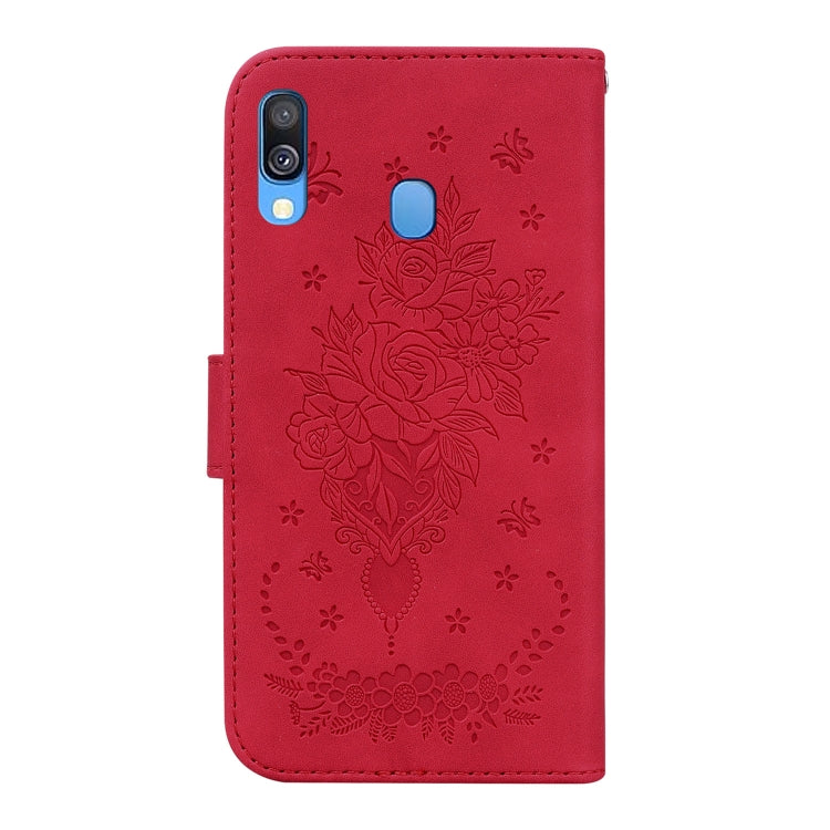 For Samsung Galaxy A40 Butterfly Rose Embossed Leather Phone Case