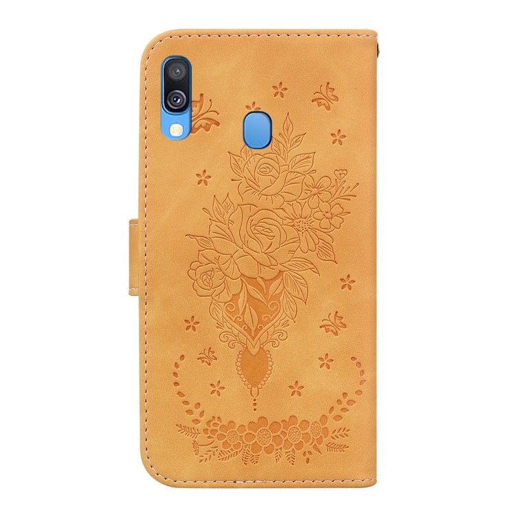 For Samsung Galaxy A40 Butterfly Rose Embossed Leather Phone Case