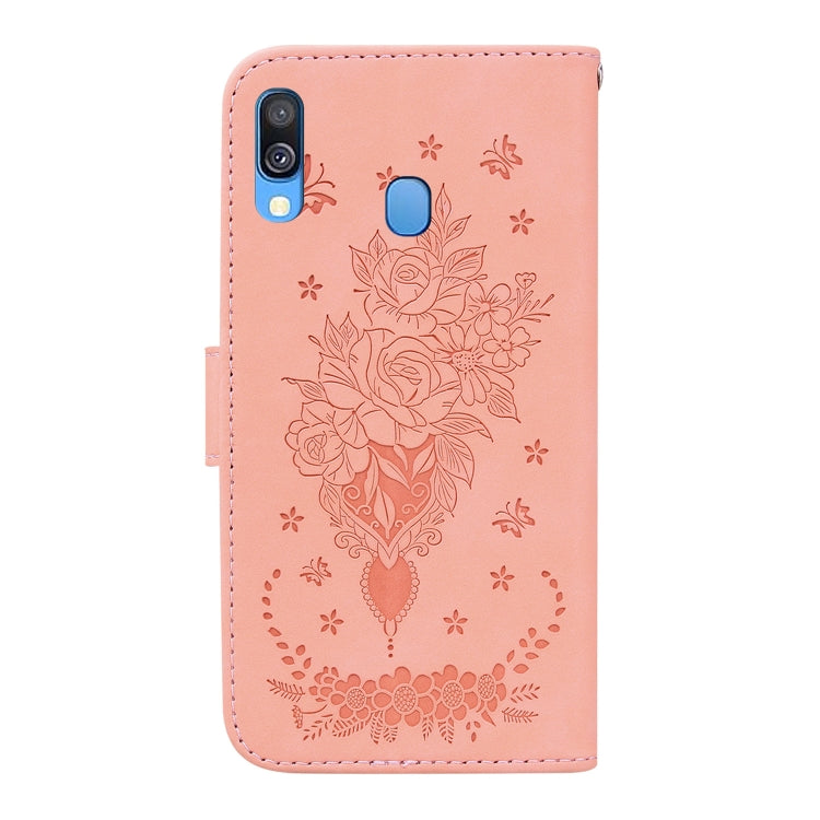 For Samsung Galaxy A40 Butterfly Rose Embossed Leather Phone Case