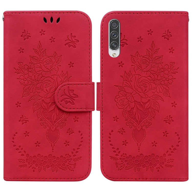 For Samsung Galaxy A50 / A30s / A50s Butterfly Rose Embossed Leather Phone Case
