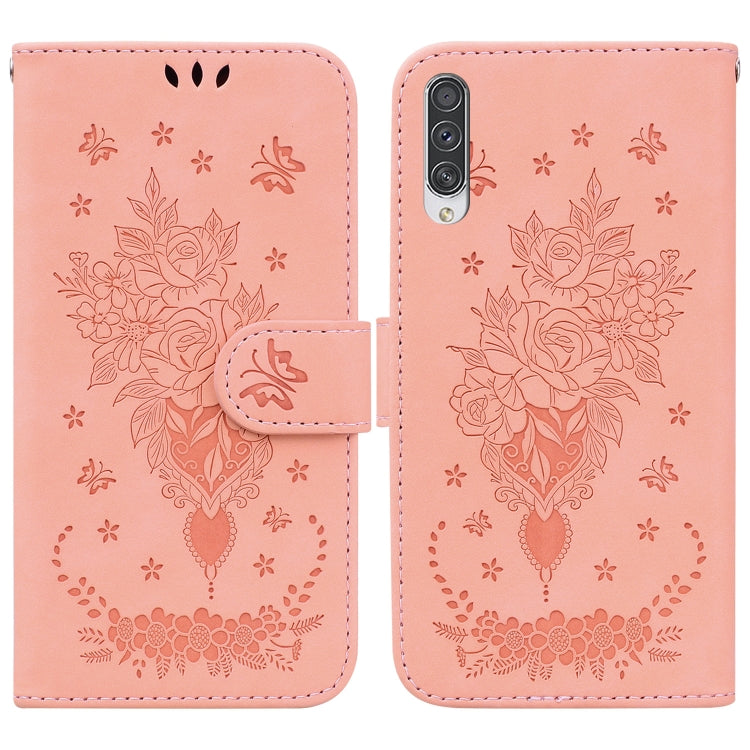 For Samsung Galaxy A50 / A30s / A50s Butterfly Rose Embossed Leather Phone Case