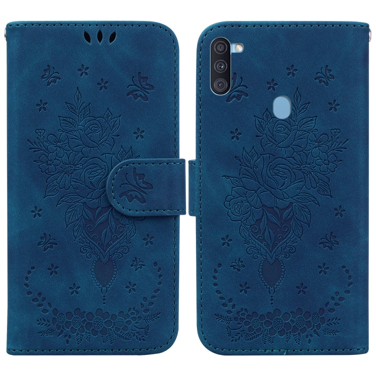 For Samsung Galaxy A11 / M11 EU Version Butterfly Rose Embossed Leather Phone Case