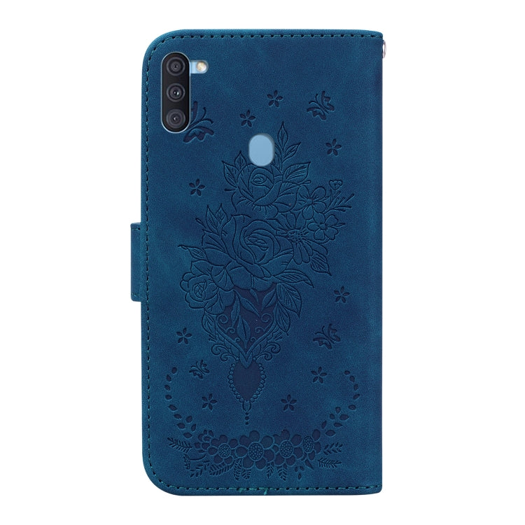For Samsung Galaxy A11 / M11 EU Version Butterfly Rose Embossed Leather Phone Case