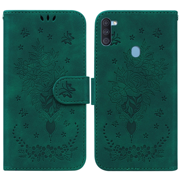 For Samsung Galaxy A11 / M11 EU Version Butterfly Rose Embossed Leather Phone Case
