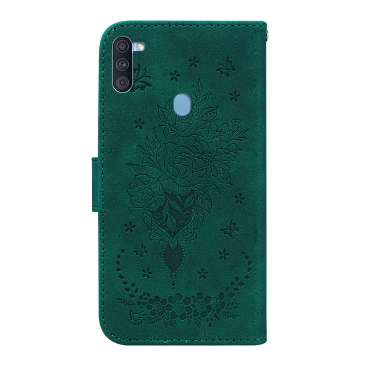 For Samsung Galaxy A11 / M11 EU Version Butterfly Rose Embossed Leather Phone Case