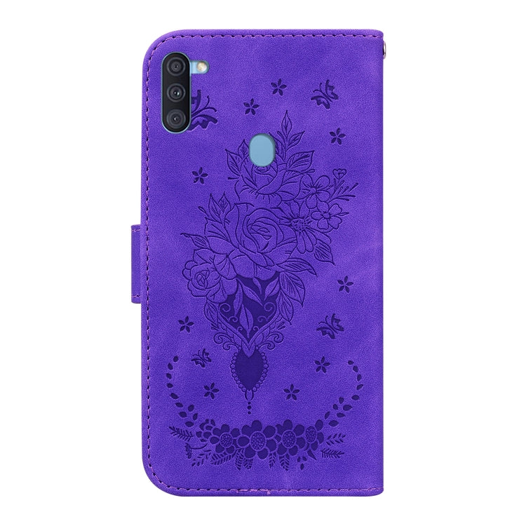 For Samsung Galaxy A11 / M11 EU Version Butterfly Rose Embossed Leather Phone Case