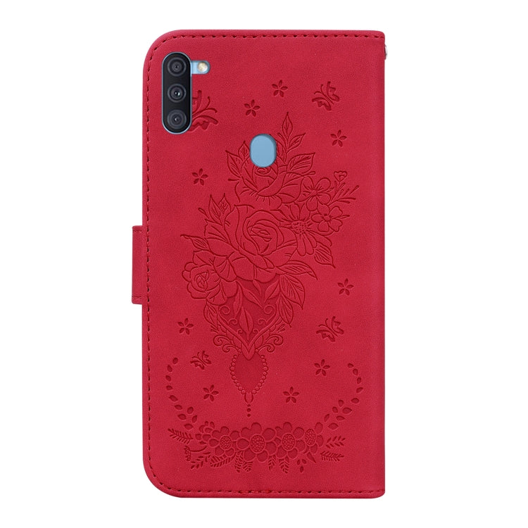 For Samsung Galaxy A11 / M11 EU Version Butterfly Rose Embossed Leather Phone Case