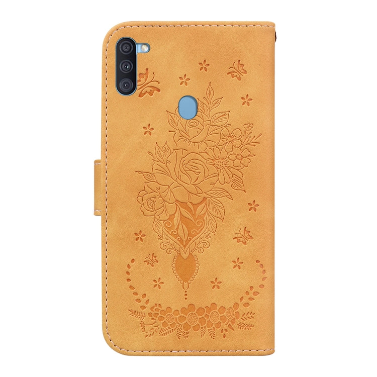 For Samsung Galaxy A11 / M11 EU Version Butterfly Rose Embossed Leather Phone Case