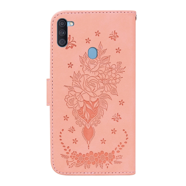 For Samsung Galaxy A11 / M11 EU Version Butterfly Rose Embossed Leather Phone Case