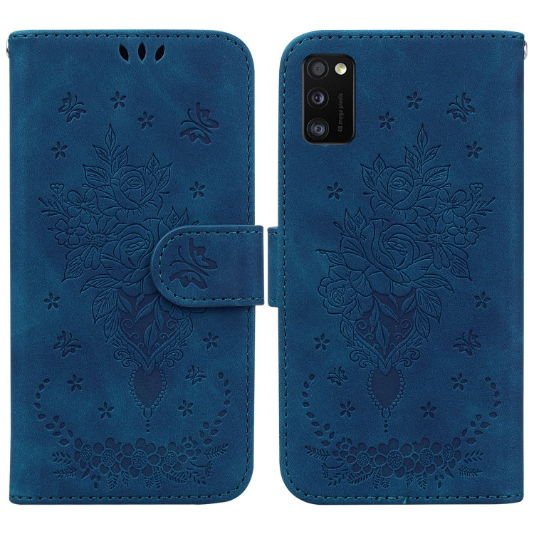 For Samsung Galaxy A41 Butterfly Rose Embossed Leather Phone Case