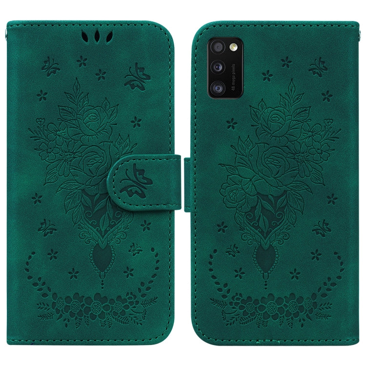 For Samsung Galaxy A41 Butterfly Rose Embossed Leather Phone Case