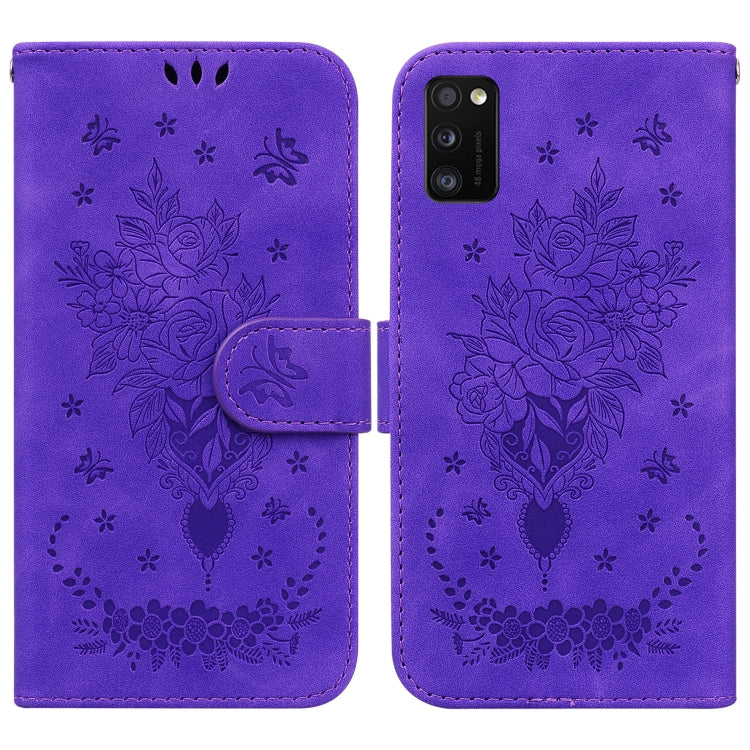 For Samsung Galaxy A41 Butterfly Rose Embossed Leather Phone Case