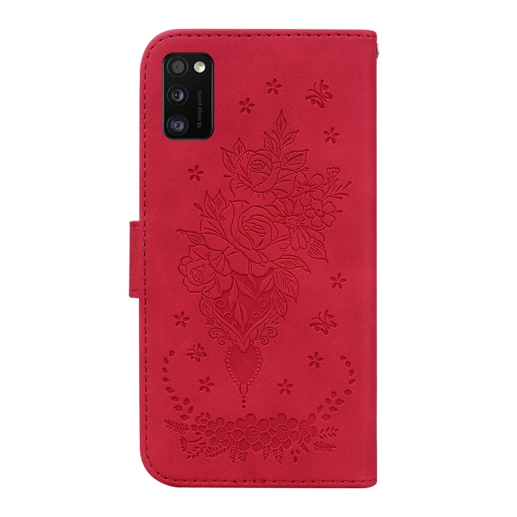 For Samsung Galaxy A41 Butterfly Rose Embossed Leather Phone Case