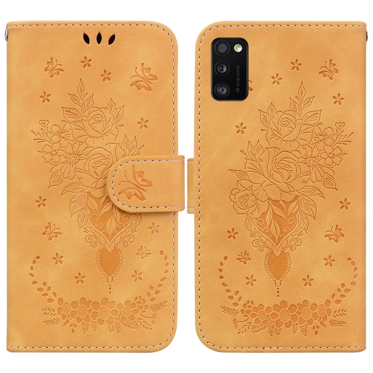 For Samsung Galaxy A41 Butterfly Rose Embossed Leather Phone Case