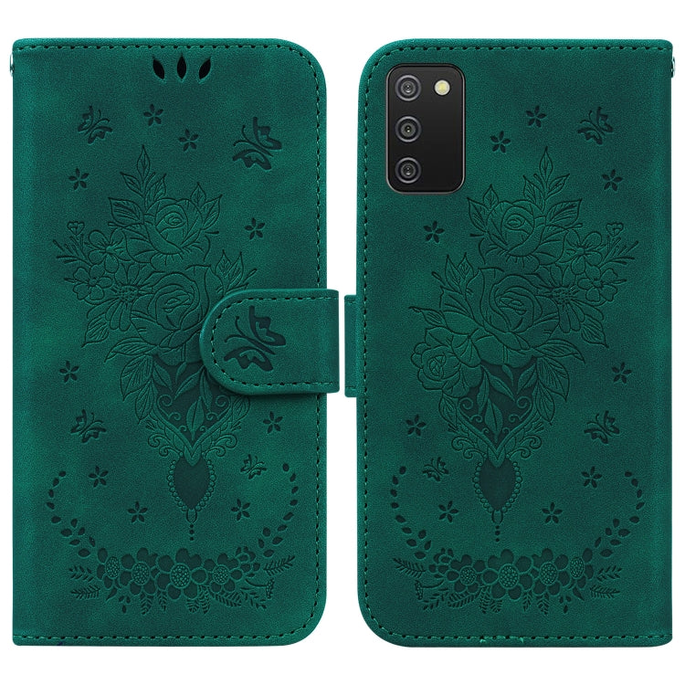 For Samsung Galaxy A02s EU Version Butterfly Rose Embossed Leather Phone Case