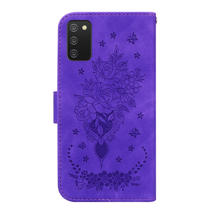 For Samsung Galaxy A02s EU Version Butterfly Rose Embossed Leather Phone Case