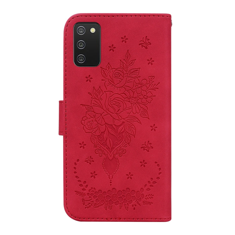 For Samsung Galaxy A02s EU Version Butterfly Rose Embossed Leather Phone Case