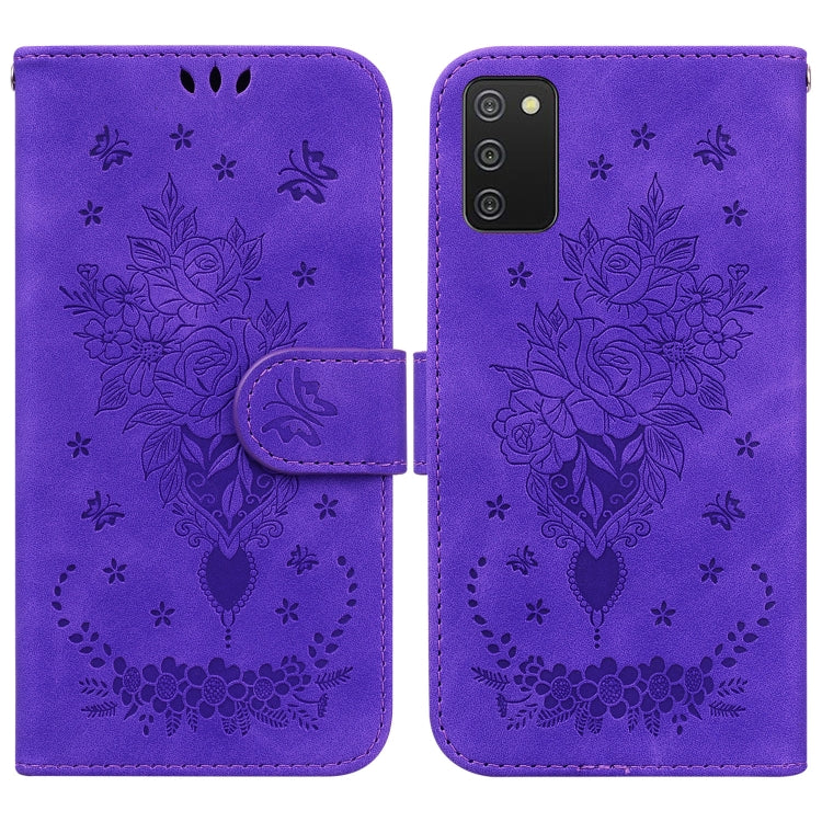 For Samsung Galaxy A03s US Version Butterfly Rose Embossed Leather Phone Case